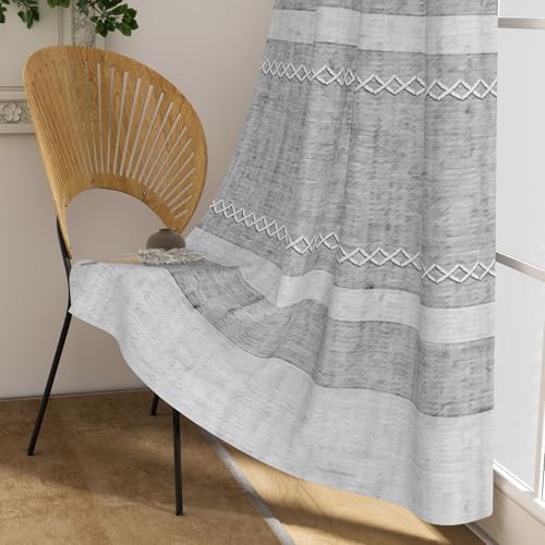 AWERT Grey Striped Linen Curtain Panel 52x90 Inches