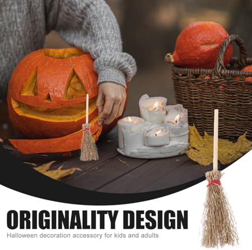 EXCEART Mini Broom Hanging Decor with Red Rope 12Pcs