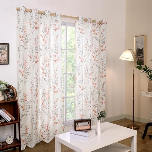 BGment Linen Curtains 90 Inch 2 Panels Terracotta Floral