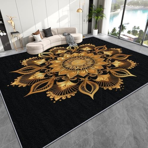 Zoainuos Mandala Throw Rug 2x3 Black Gold