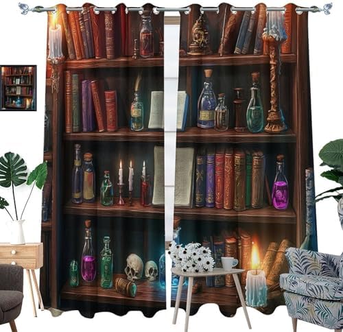 HDESDIS Mystical Bookshelf Blackout Curtains 2 Panels 1