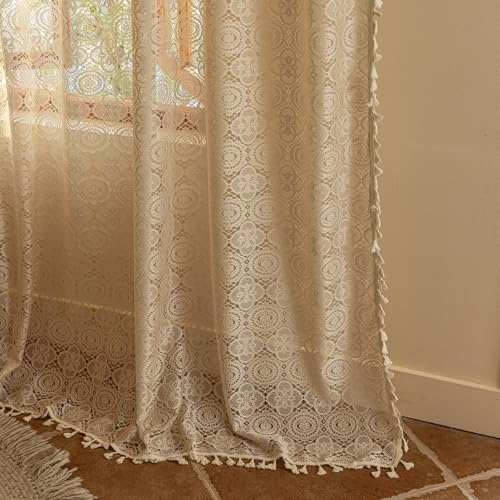 Kotile Boho Lace Curtain with Tassels 84 Inches Long 1