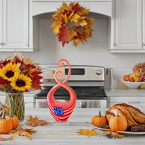 LLAVVD 14 Glass Flag Sculpture with Base Patriotic Decor