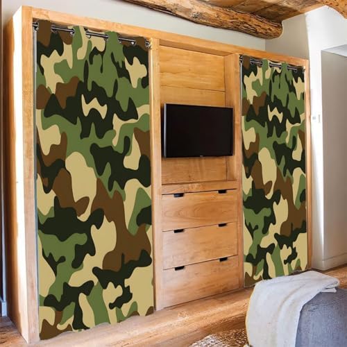 DGESTE Camo Door Curtains Black Green Panel 34x80