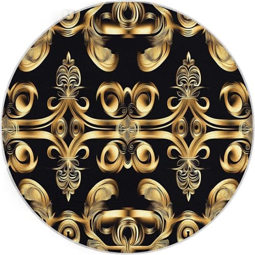4ft Round Faux Wool Area Rug with Greek Pattern