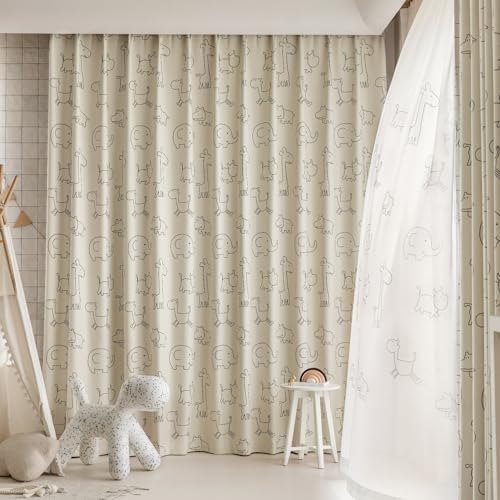 Cartoon Animal Blackout Curtains for Kids Bedroom