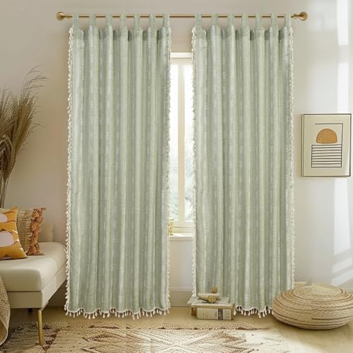 Sage Green Linen Curtains 84 2 Panels Boho Room Darkening