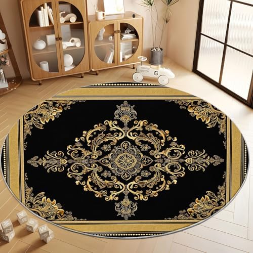Washable 4ft Round Rug with Vine Floral Print