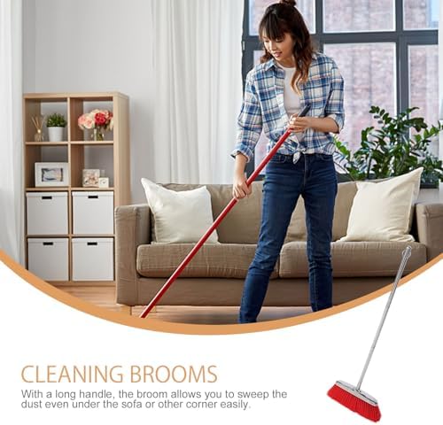 Ipetboom Heavy Duty Broom with Soft Bristles Red
