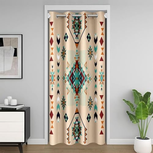 Jejeloiu Southwestern Door Curtain 34x80 Geometric Design