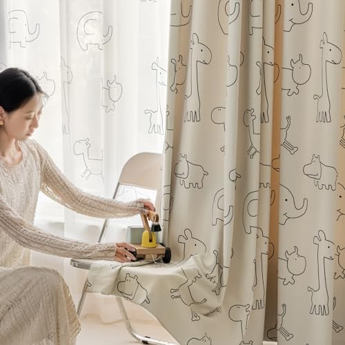 Cartoon Animal Blackout Curtains for Kids Bedroom