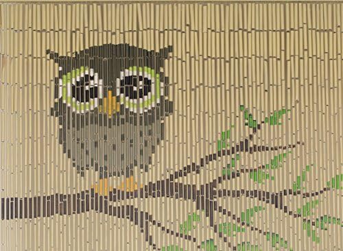 Natural Wood Beaded Curtain with Owl Design 1