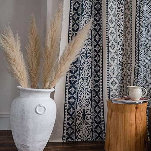 VOGOL Boho Curtains 59x94 Inch Navy Blue on Beige 1