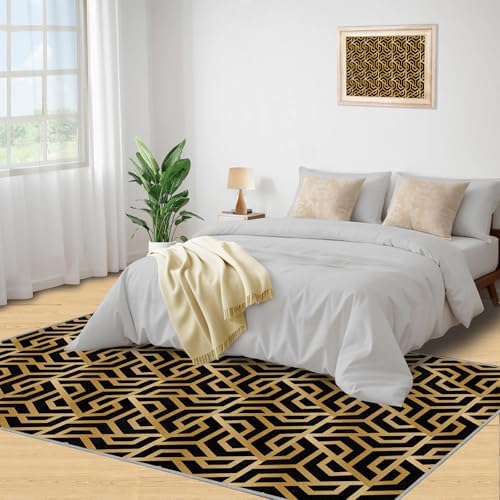 BUPEKEQ 2x3 Black Gold Area Rug for Living Room 1