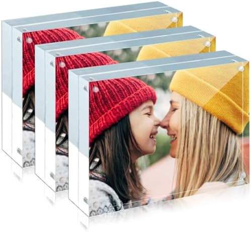 ILYXY 3 Pack 24mm Thick Frameless Acrylic Picture Frames