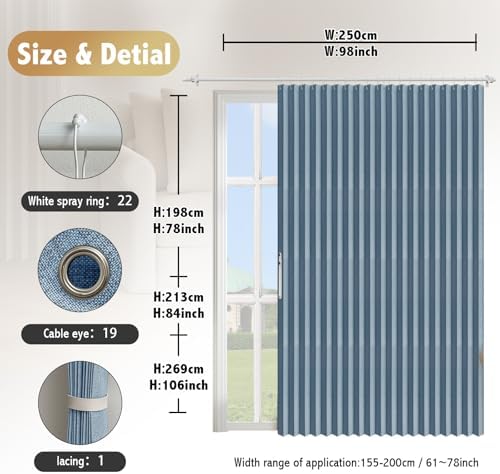 AJAZZ Blackout Doorway Curtains 1 Panel Blue 98 W x 84 L