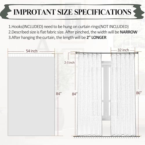 Ftinala Off White Sheer Curtains 96 2 Panels with Tie-Back