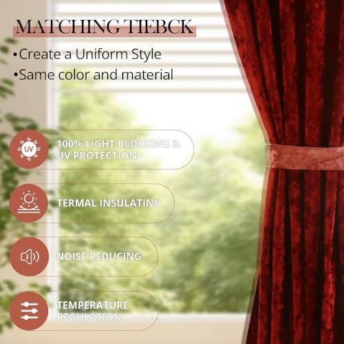 Liians Velvet Blackout Curtains 2 Panels Burgundy 52x96 Inch