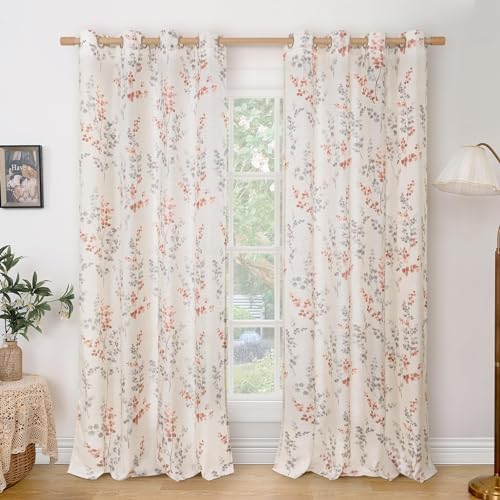 BGment Linen Curtains 90 Inch 2 Panels Terracotta Floral