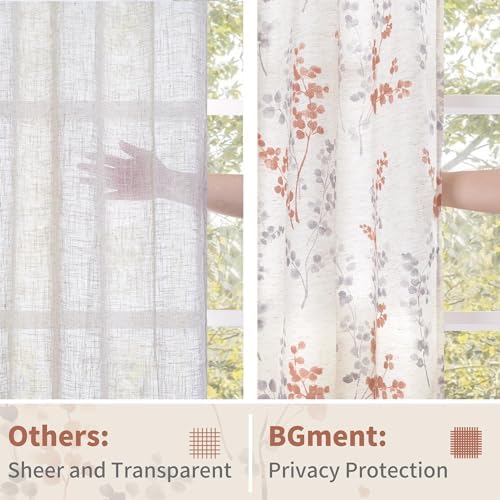 BGment Linen Curtains 90 Inch 2 Panels Terracotta Floral