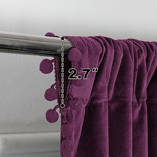 Victree Velvet Pom Pom Curtains 2 Panels Blackout