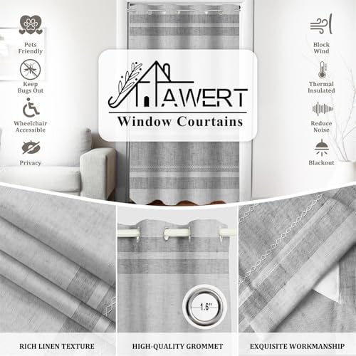AWERT Grey Striped Linen Curtain Panel 52x90 Inches