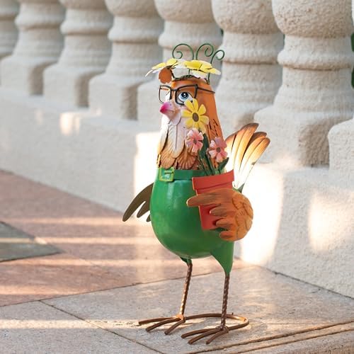 Natelf Metal Rooster Hen Garden Statue