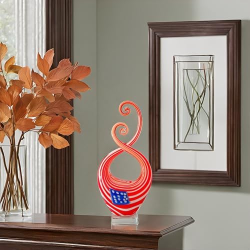 LLAVVD 14 Glass Flag Sculpture with Base Patriotic Decor