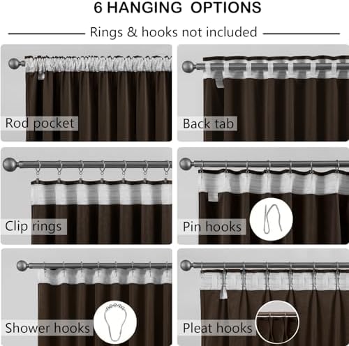 SMILETIME 52 x 96 Brown Back Tab Curtains 2-Panel Set