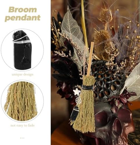 HOMSFOU Halloween Crystal Witch Broom Mini Decor
