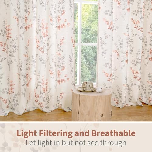 BGment Linen Curtains 90 Inch 2 Panels Terracotta Floral