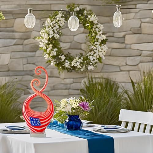 LLAVVD 14 Glass Flag Sculpture with Base Patriotic Decor
