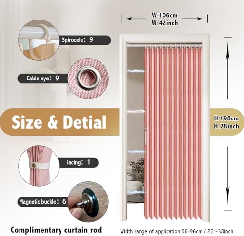 AJAZZ Magnetic Folding Door Curtain Pink 42 x 78