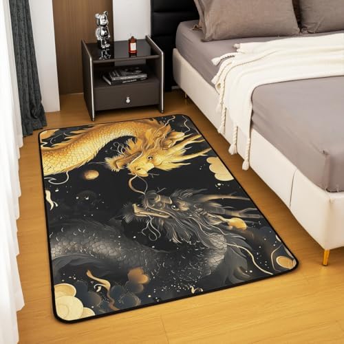 Feelyou Dragon Area Rug 5x7 Gold Black Traditional Decor