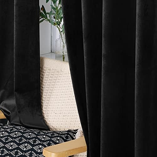 NICETOWN Black Velvet Panel Curtain 96 Inch
