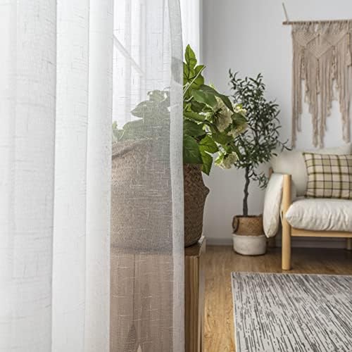 Ftinala Off White Sheer Curtains 96 2 Panels with Tie-Back