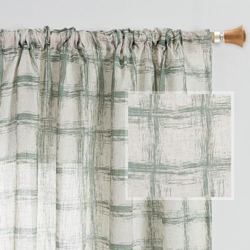 MYSKY HOME Sage Green Plaid Curtains 2 Panels