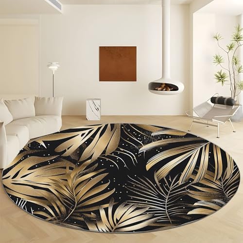 4ft Round Rug - Leaves Pattern Non-Slip Washable Pet-Friendly