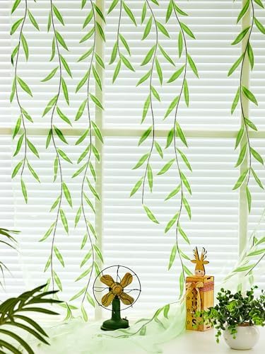 Breling Green Leaf Sheer Curtains 2 Piece Set