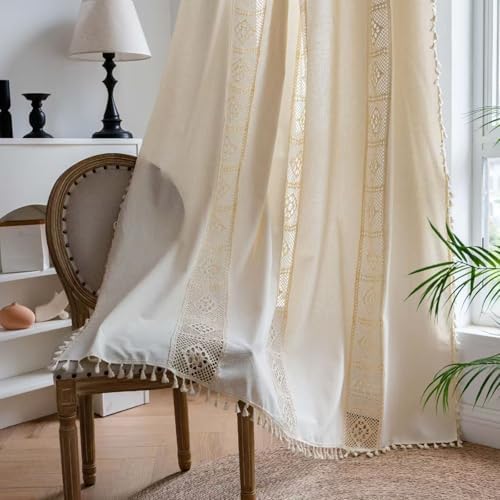 Deeprove Boho Curtains 59x96 Inches Cream Cotton Panel