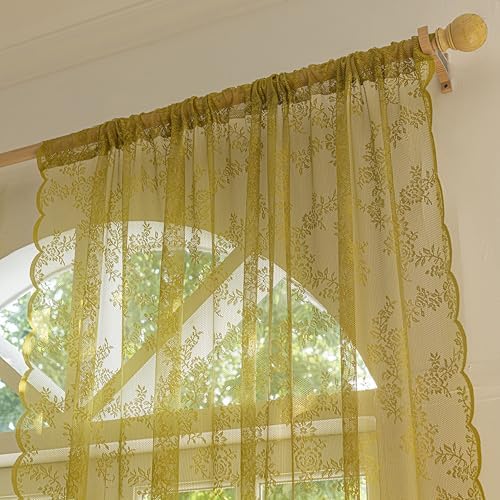 Sutuo Home Sage Green Lace Curtains 2 Panels Set