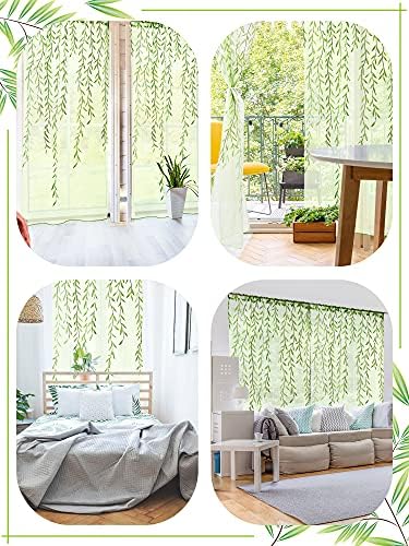 Breling Green Leaf Sheer Curtains 2 Piece Set