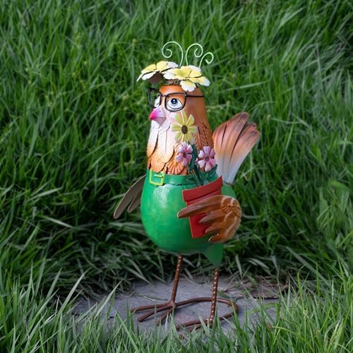 Natelf Metal Rooster Hen Garden Statue