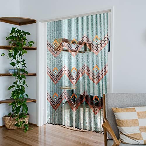 Boho Bamboo Beaded Curtain 355 x 75 Inches Blue