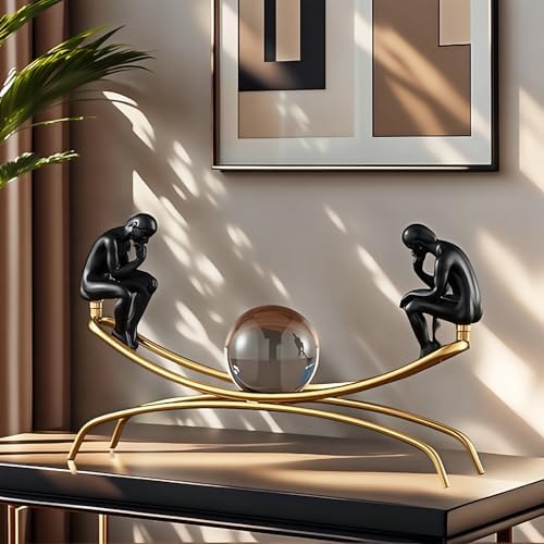 Modern Thinker Statue with Glass Orb Gold Home Decor 1