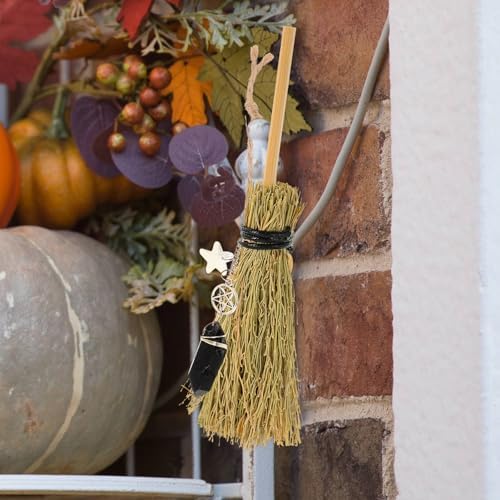 HOMSFOU Halloween Crystal Witch Broom Mini Decor