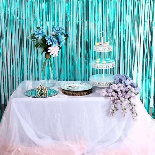 Efavormart 8ft Turquoise Foil Fringe Curtain