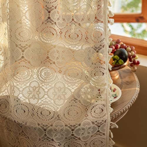Kotile Boho Lace Curtain with Tassels 96 Inches Long