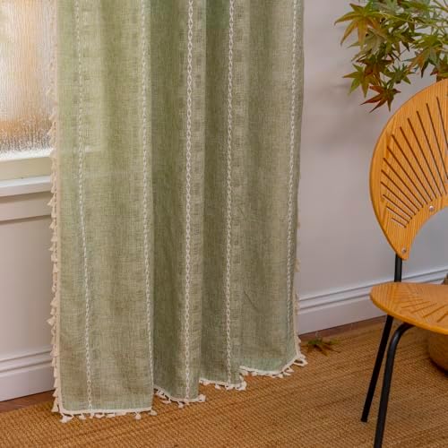 Deeprove Boho Curtain Panel 96 Inches Long Sage Green