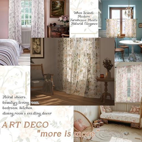 Lajode Floral Sheer Curtains 96 Inch 2 Panels Yellow